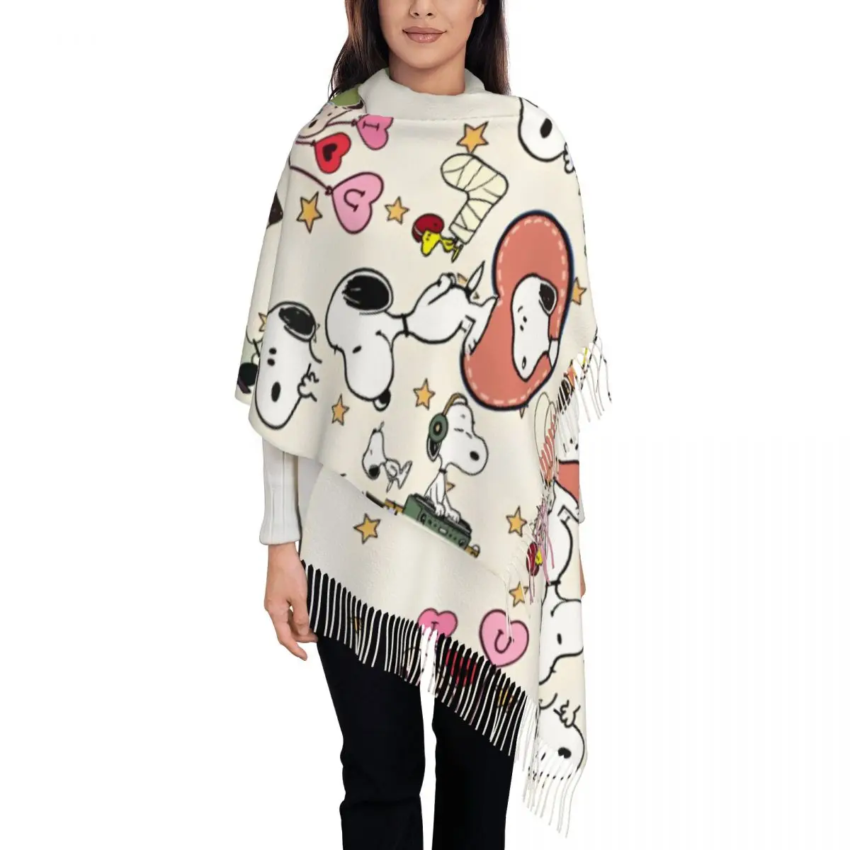 Snoopys Woodstock Scarf for Women Warm Winter Cashmere Shawl Wrap Cartoon Large Shawl Scarf for Evening Dress