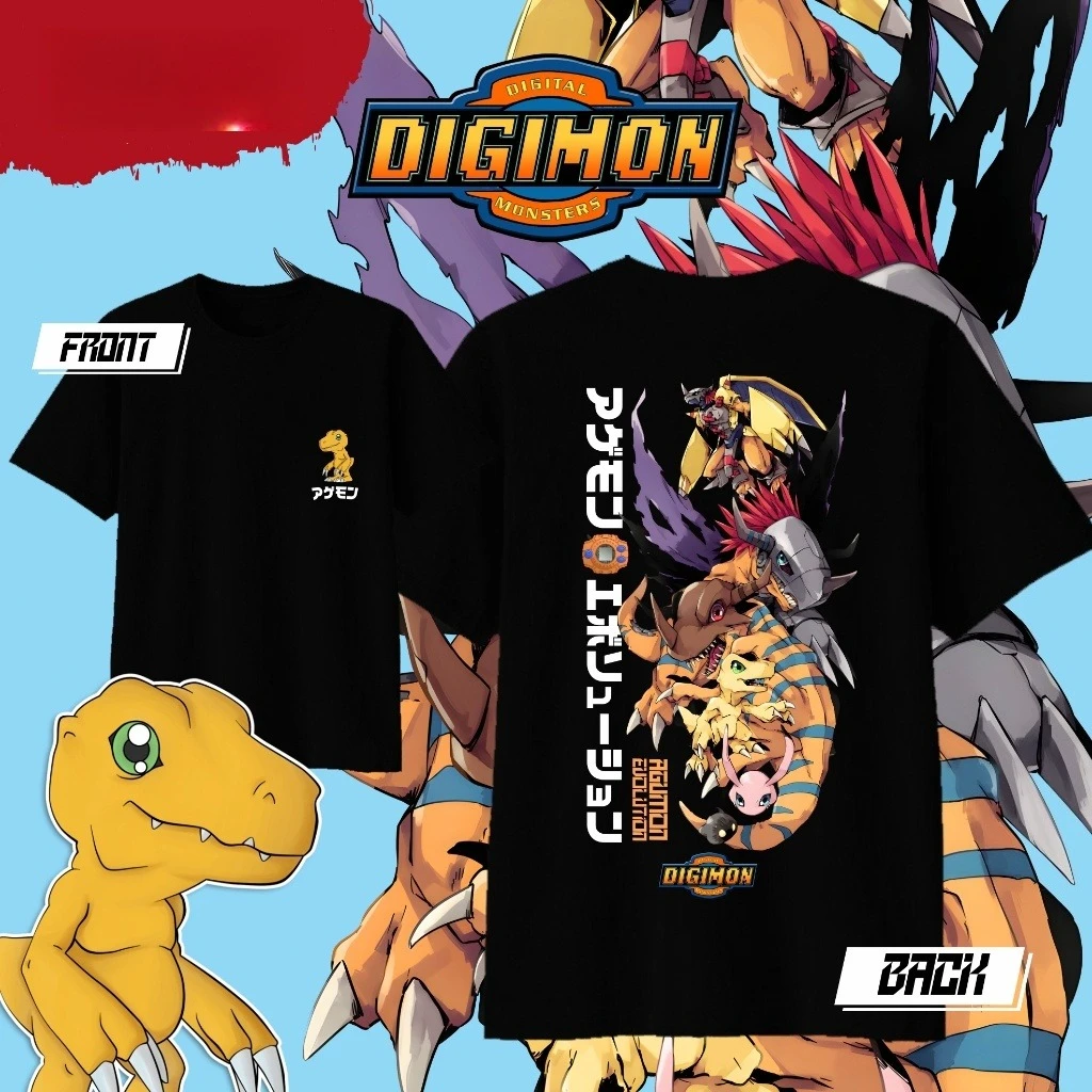 Digimon Agumon Evolution T-Shirt aus reiner Baumwolle für den Sommer 2026, für Kinder, Herren, Damen, modisches, lässiges, kurzärmeliges T-Shirt, Streetwear
