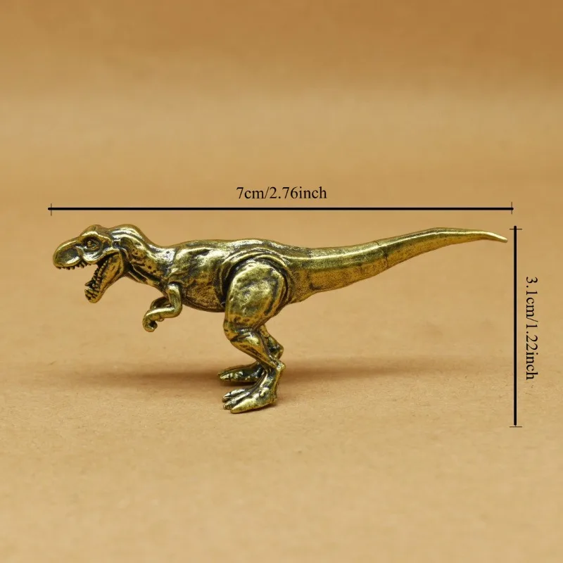 Brass T-Rex Dinosaur Figurine: Mini Metal Statue, Desktop Decor, Collectible Gift