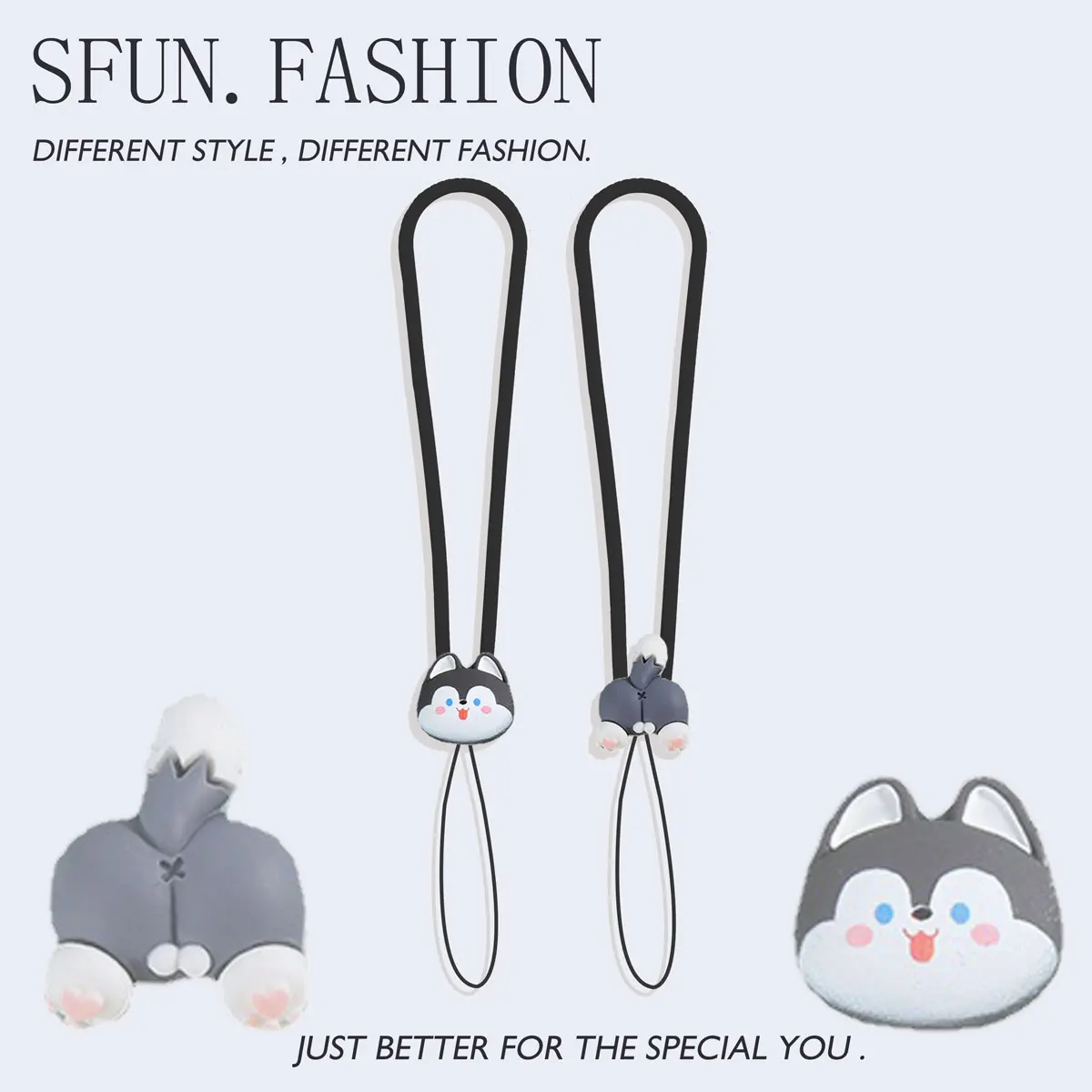 Mobile Phone Rope Earphones Silicone Wrist Strap Ccd Camera Usb Key Chain Cute Little Dog Husky Pendant