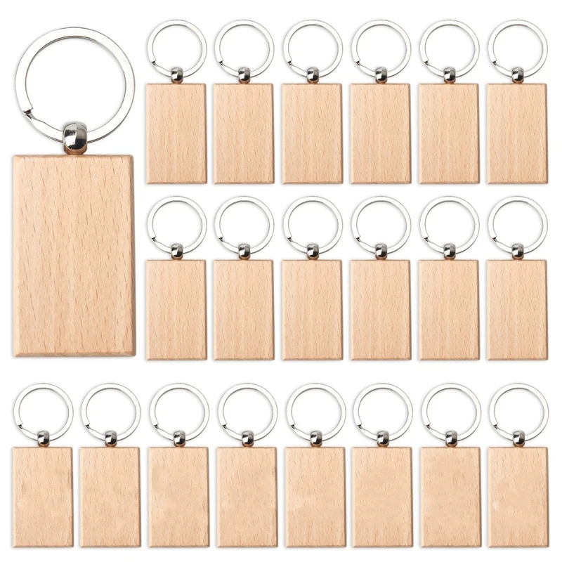 

10-100Pcs Blank Wooden Keychain Rectangular Bulk Wholesale Wood Key Chains Ring Suitable for Gift