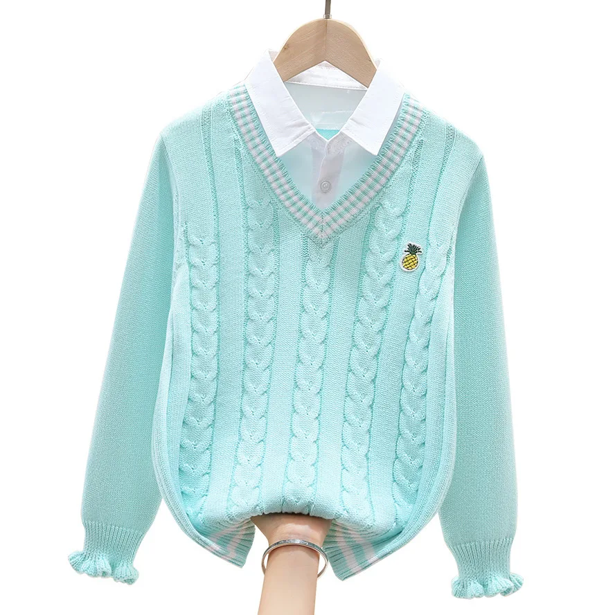 

Spring-Winter Girls Sweaters Fashion Grils Knitted Cotton Fleece Inside Comfortable Child Bottoming Shirt Clothes Turtleneck