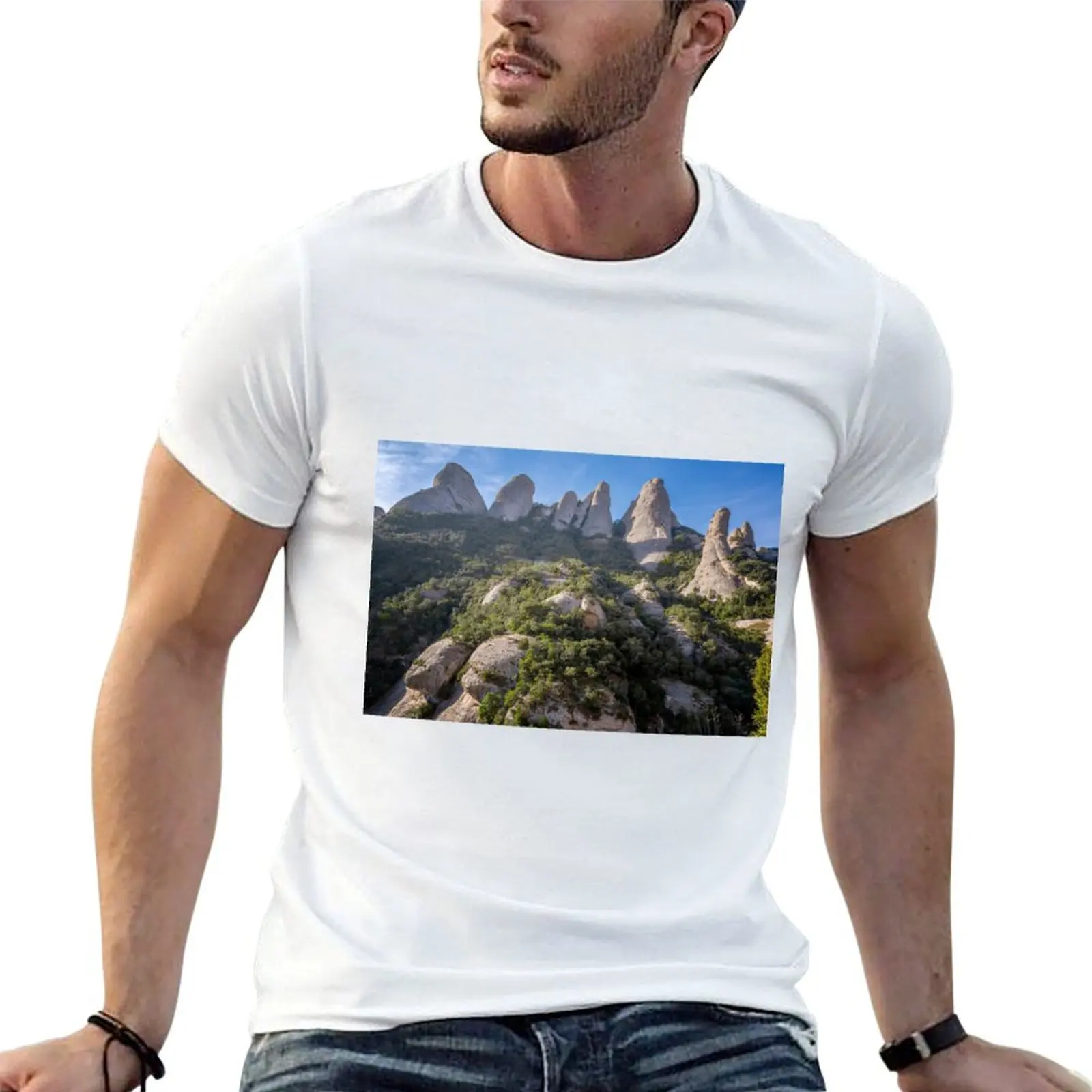 Rock Formations Montserrat Spain T-Shirt Basic Simple Casual Short Sleeve Tee