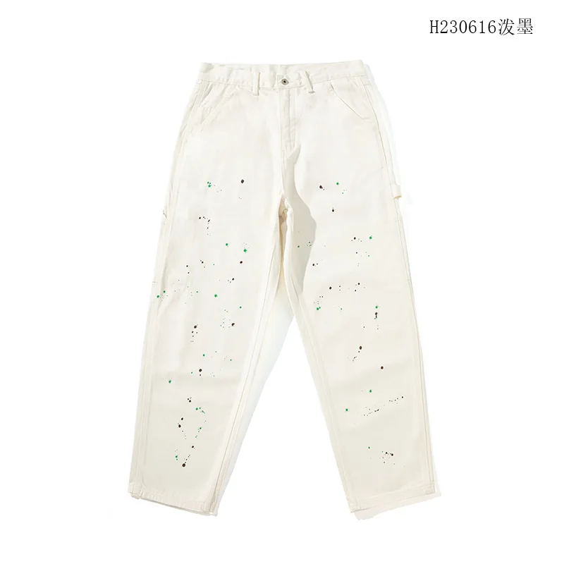 Denim Pant for Men Autumn and Winter New Loose Pants White Splash-ink Mens Overalls Jeans