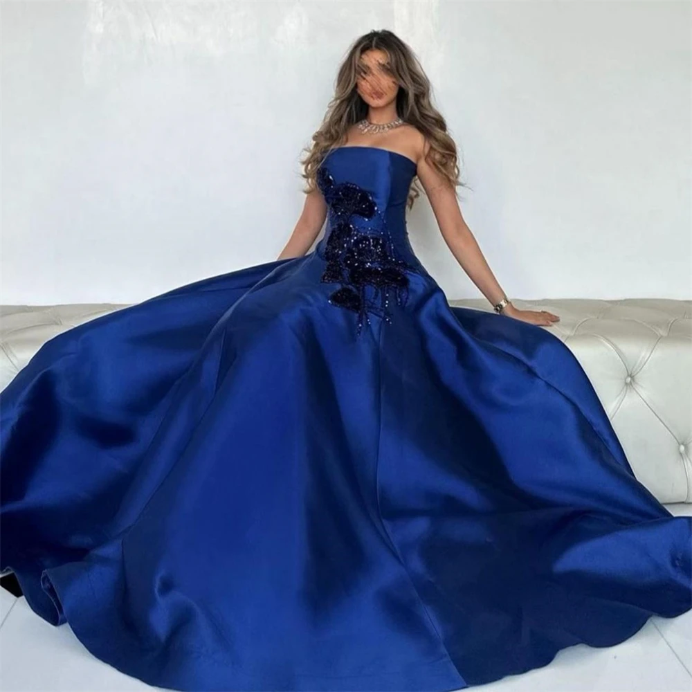 Customized Formal Dress Evening Saudi Arabia Strapless A-line Floor Length Sequin Sleeveless Bespoke Occasion Dresses Prom Gown