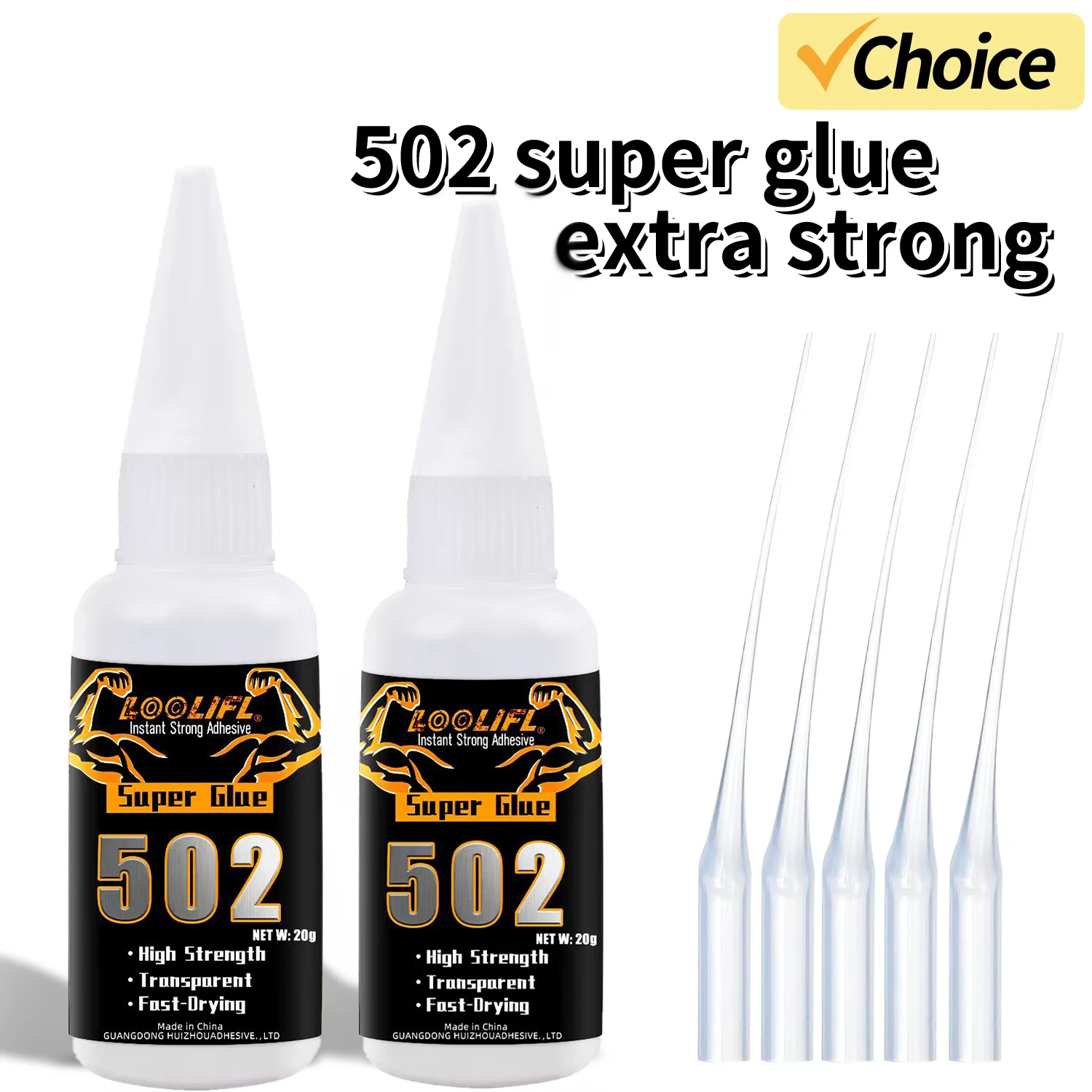 2PCS LOOLIFL 502 Super Glue Extra Strong Instant Adhesive Fast‑Drying Transparent High Strength Glue with Fine Needles for Multi