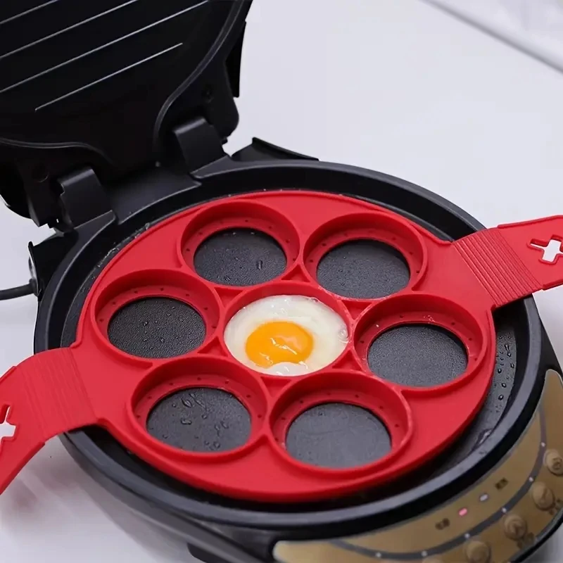 Silikon Antihaft-Backform mit 7 Löchern, Lebensmittelecht, mit Griff, für Spiegeleier, Pfannkuchen, Omeletts, Küchenwerkzeug zum Backen – Detail 2