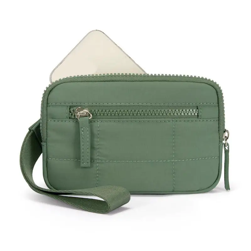 

Women Wristlet Wallet Quilted Coin Purse with 3 Zipper Credit Card Holder Purse Portable Phone Case Outdoor Travel Bag