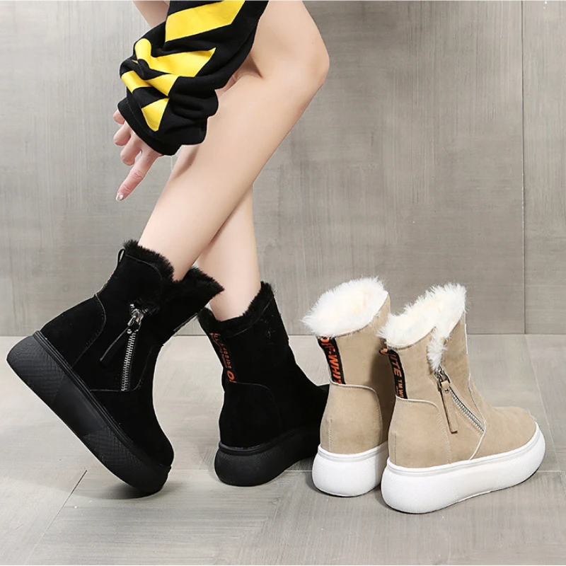 Women Winter Warm Thicken Plush Snow Boots Women New Platform Faux Suede Winter Boots Woman Non Slip Thick Bottom Cotton Shoes