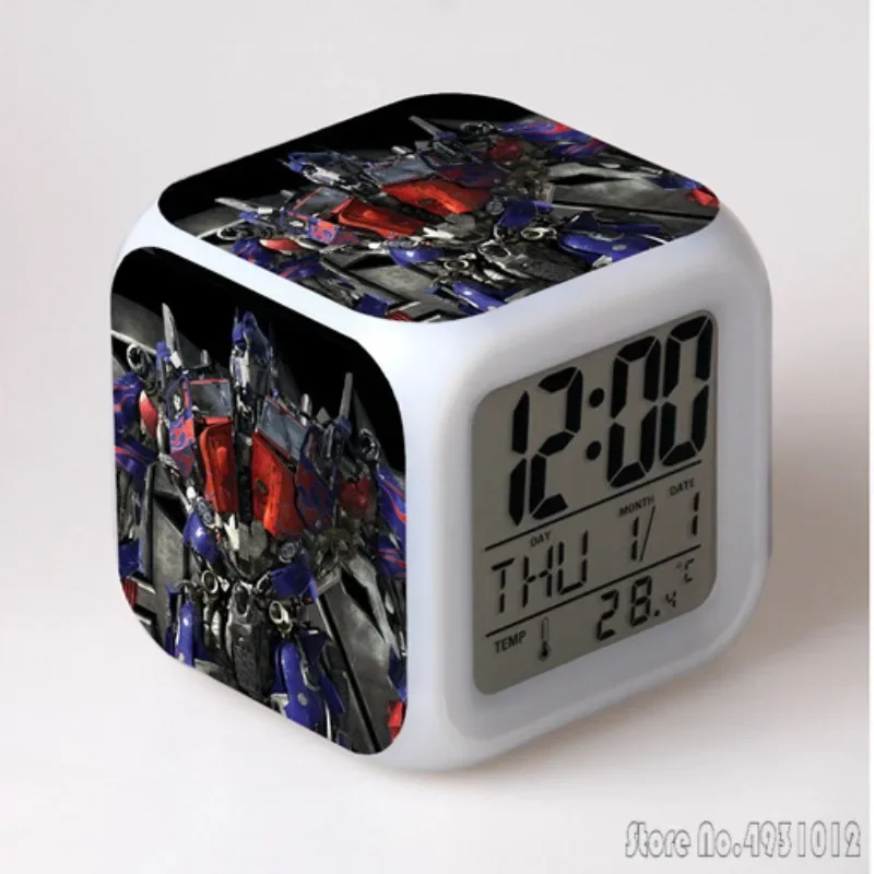 Anime T-Transformers-Armada Cartoon Alarm Clock Creative Student 8x8x8cm LED Cube with Colorful Light Display Time Week Month