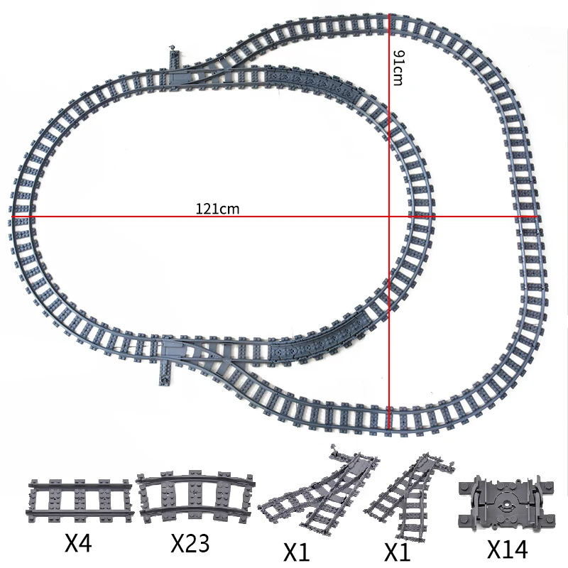 Compatibile con binari del treno elettrico scena MOC Building Block treni ad alta velocità binari curvi dritti mattoni fai da te giocattoli regali per bambini