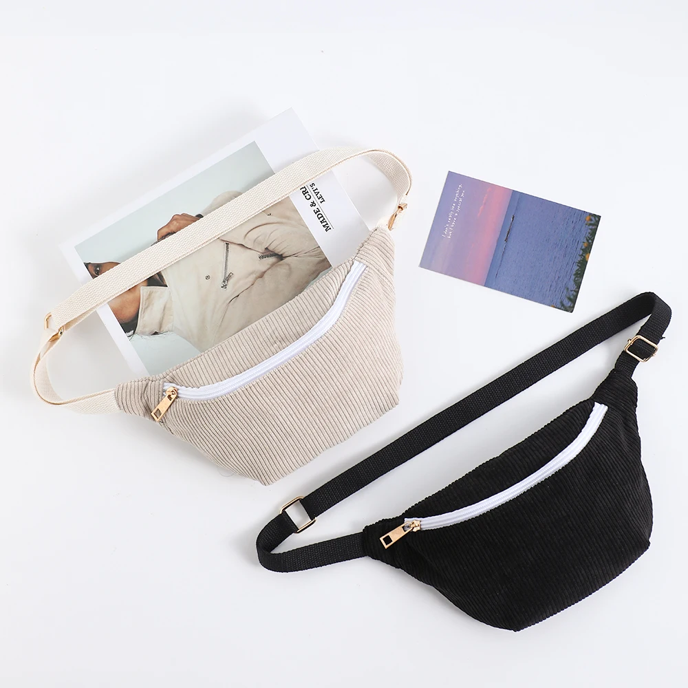 Large Size Corduroy Waist Pack For Women Striped Fanny Packs Crossbody For Traveling Casual Running Hiking Cycling