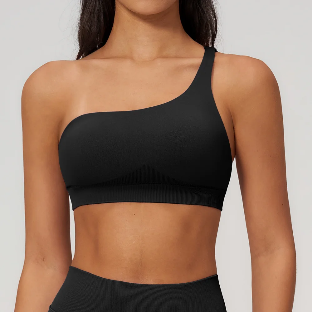 Shockproof Yoga Bra One Shoulder Irregular Shoulder Strap Female Fitness Push Up Sports Underwear Hollow-out Slim Ventilate Bra image 6