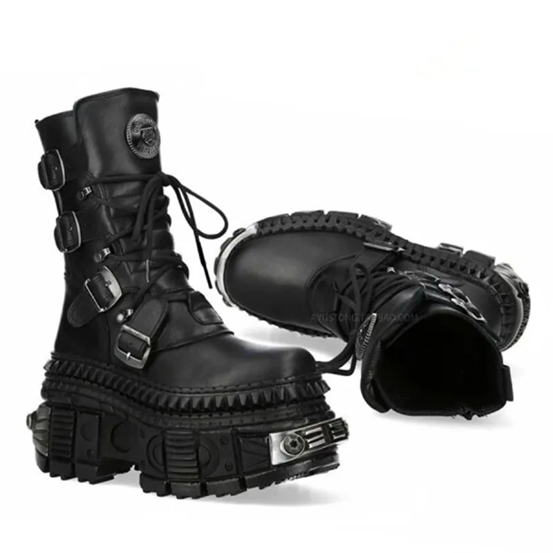 Autumn Winter Fashion Quality Comfortable Punk Gothic Knee Length Boots With Metal Decoration Riveted High Heels Motorcycle Boot