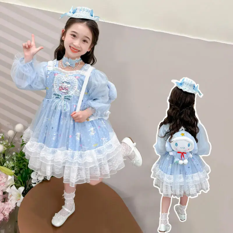 

Платье принцессы Anima Cinnamoroll в стиле Лолита для девочек, кружевная пышная юбка, многослойное платье, сетчатая юбка с мультяшным рисунком, детское праздничное платье, праздничный подарок