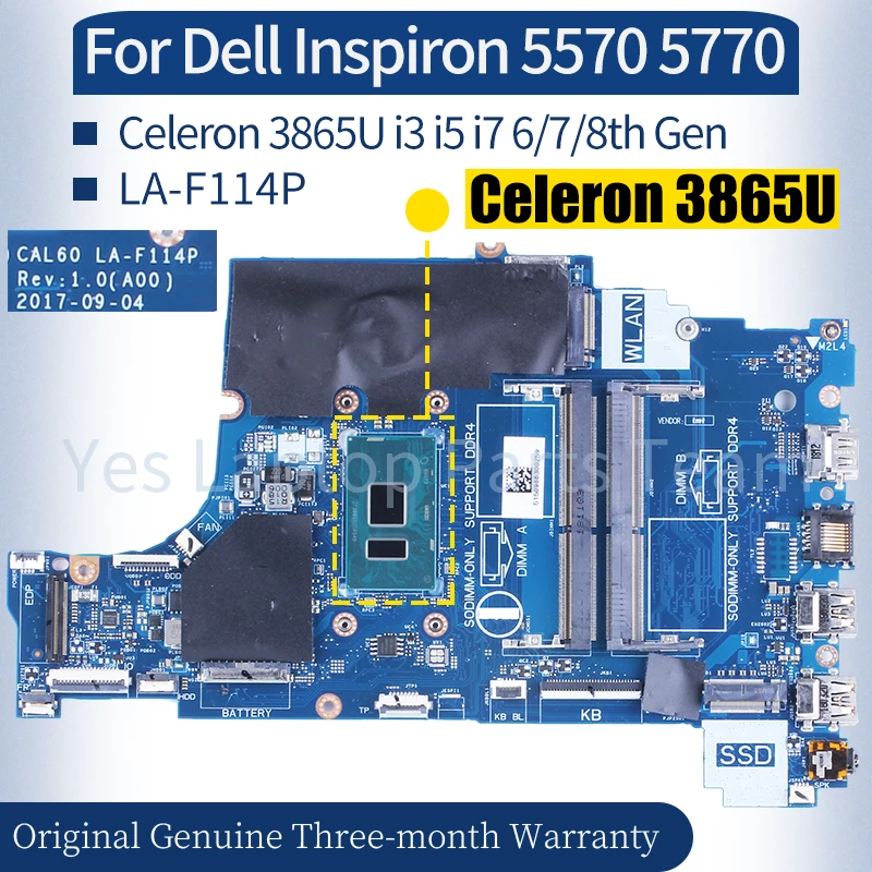 LA-F114P For Dell Inspiron 5570 5770 Laptop Mainboard 0M39NY 0V5DDM Celeron 3865U i3 i5 i7 6/7/8th Gen Notebook Motherboard