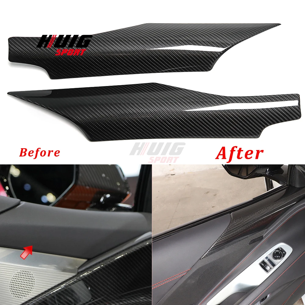 Carbon Fiber Car Inner Window Door Front Speaker Upper Panel Trim For Corvette C8 Stingray Convertible Coupe Z51 Z06 2020-2024