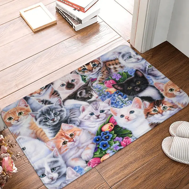 Spring Kittens Loving Floor Door Kitchen Bath Mats Anti-Slip Indoor Cute Bengal Persian Cat Doormat Garden Entrance Carpet Rug