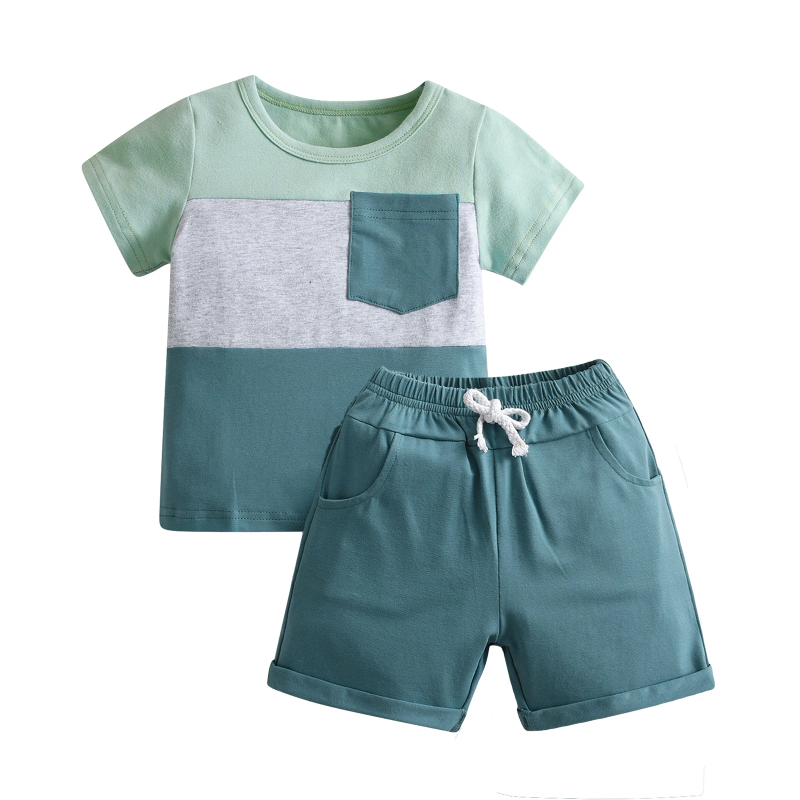 New Summer Baby Boys 2pcs Clothes Set Thin Cotton Pathwork Short Sleeve T-shirt Top and Short Pants Fashion Toddler Outfit