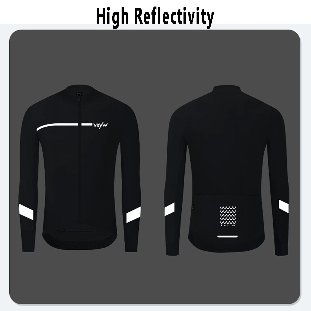 YKYW Autumn Winter Men's Pro Cycling Long Sleeve Jackets Thermal Fleece Warmth Bicycle Jersey Road Bike Clothing Breathable Tops