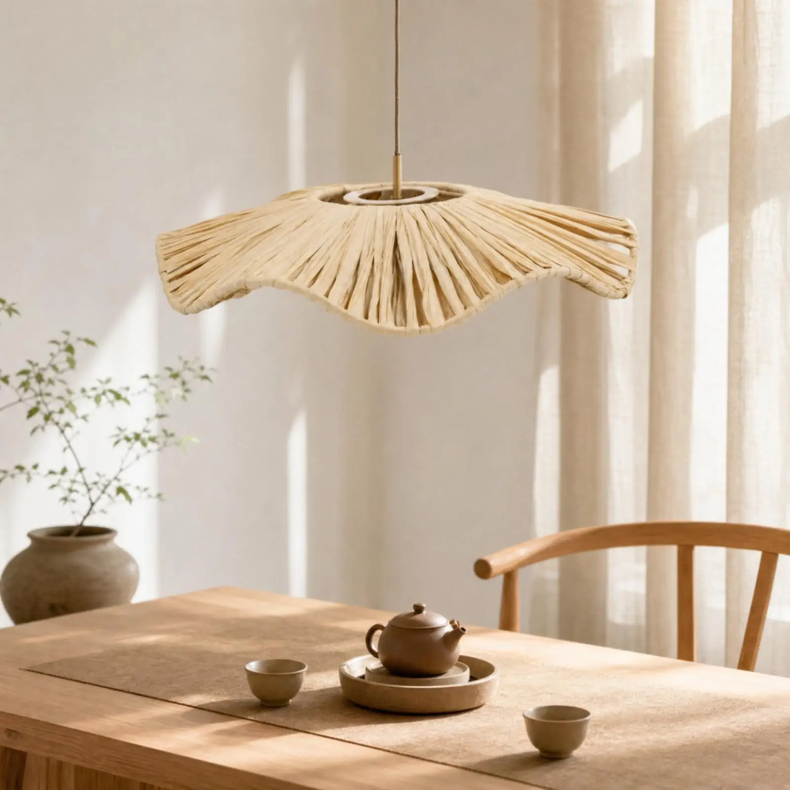 Paper Woven Lampshade for Pendant Ceiling Light Dish Shaped Handmade Lamp Cover for Dining Area Relaxed Natural Decor