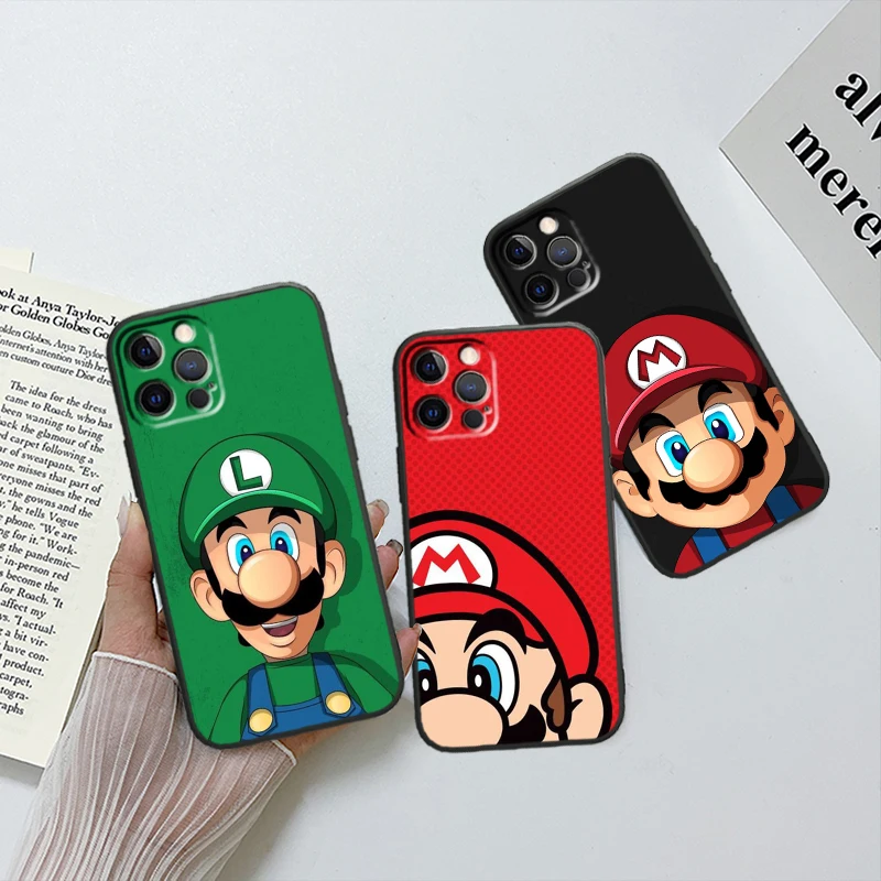 Super Mario Cartoon Cute Apple iPhone 15 14 13 12 11 X XS XR 8 7 6 Pro Plus Max Mini 5S 5 SE Black Phone Case