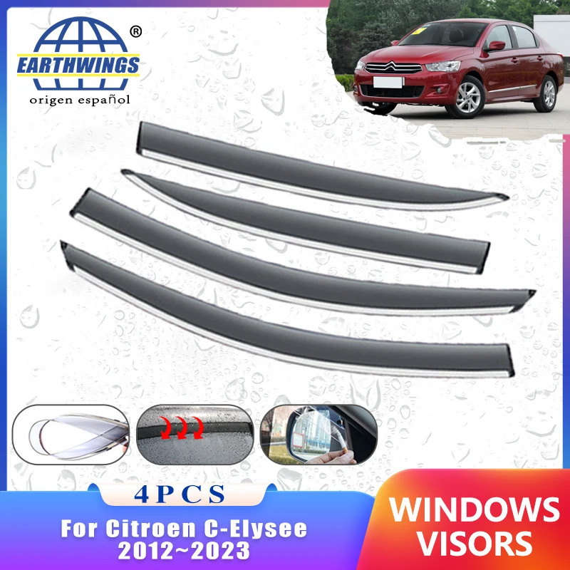 4x Wind Shield for Citroen E C-Elysee 2012~2023 Accessories Deflectors Car Window Auto Rain Eyebrow Guards Awning Trim 2018 2019