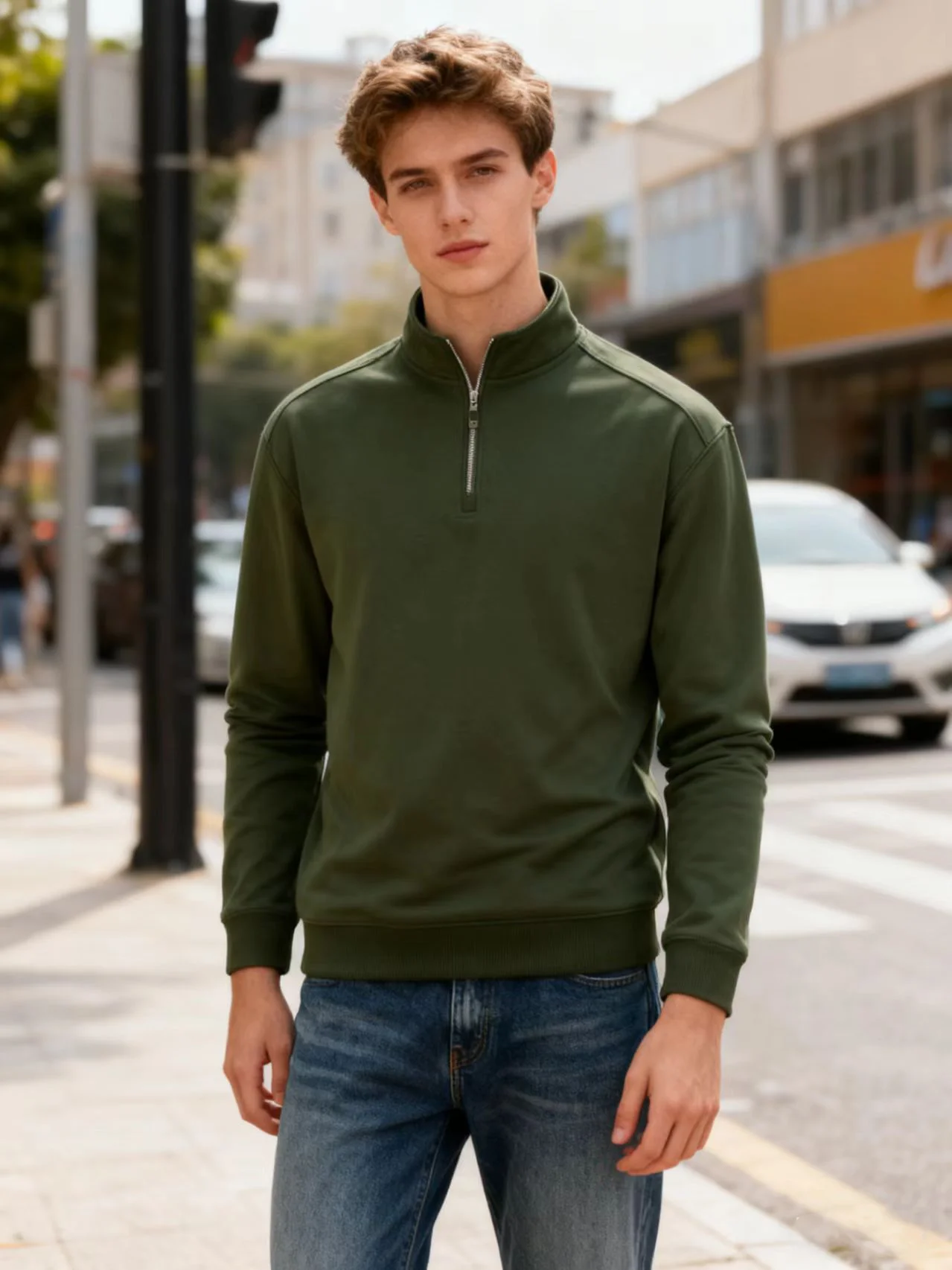 Moda colarinho half zipper homens esportes hoodies