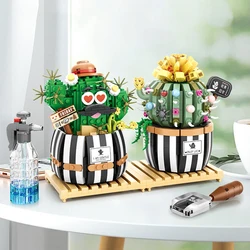 Bloques de construcción creativos, Cactus suculento, modelo 3D, Mini bonsái, simulación de planta verde, flor, decoración del hogar, juguete para niños, regalo