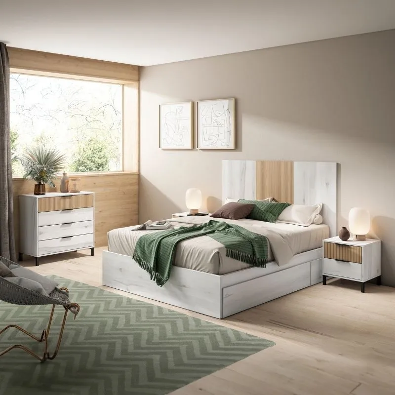 Modern bedroom Arles white Color Albo and oak striped 135-160 Cm