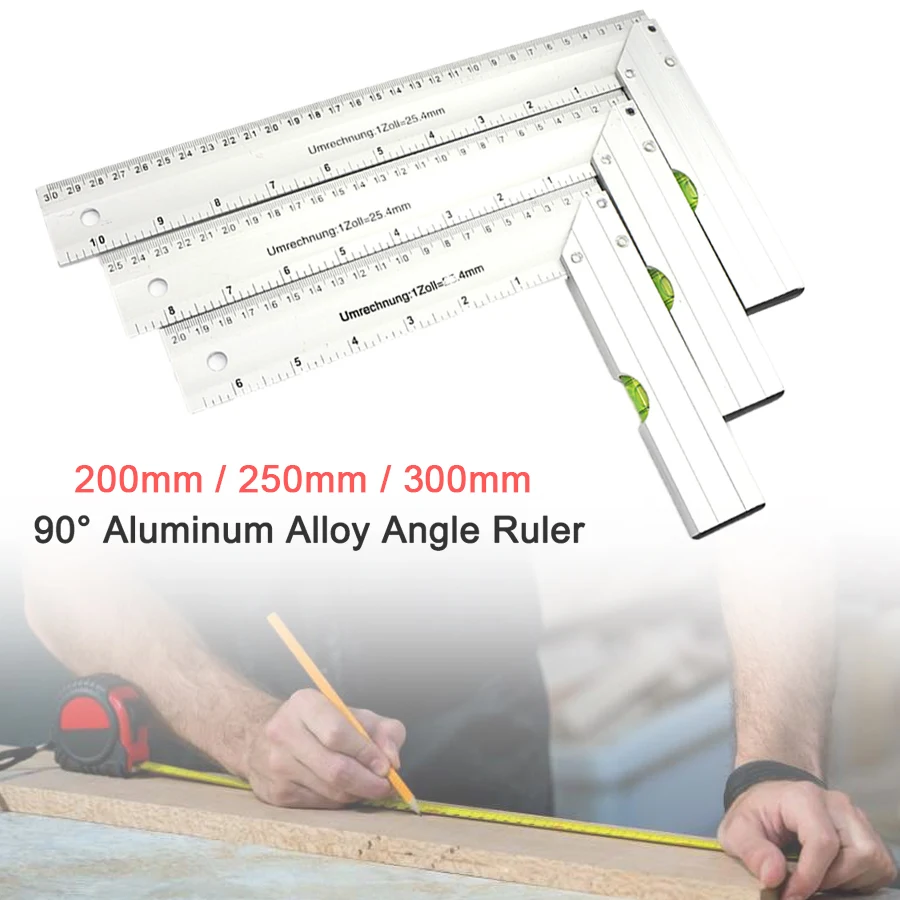 200/250/300mm Aluminum Square Ruler Right Angle 90 Degree Turning Rule Woodworking Measuring Tool Angle Square Carpenter Ruler