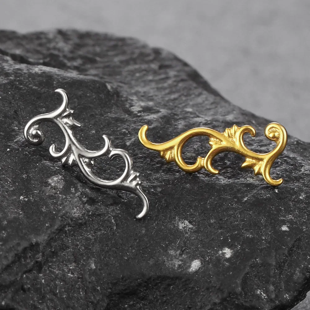 Giga 1 Stück ASTM F136 Titan Barock Rankenmuster Labret Stud Knorpelohrring Helix Flatback Piercing Schmuck Vintage – Detail 10
