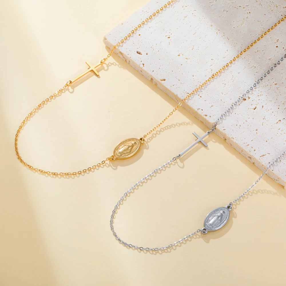 داوابارا مريم العذراء الصليب قلادة الصلاة الدينية نعمة المعمودية الكاثوليكية هدايا عيد الميلاد مجوهرات من صلب لا يصدأ