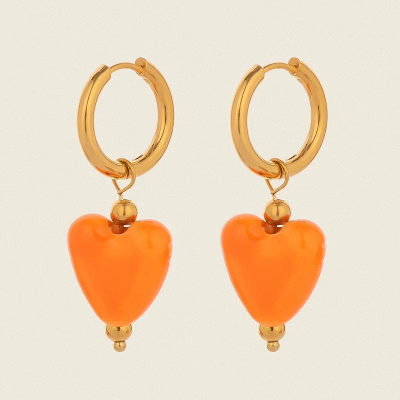

Fashion Resin Heart Pendant Hoop Earrings Elegant Stainless Steel Versatile Charming Earrings for Women