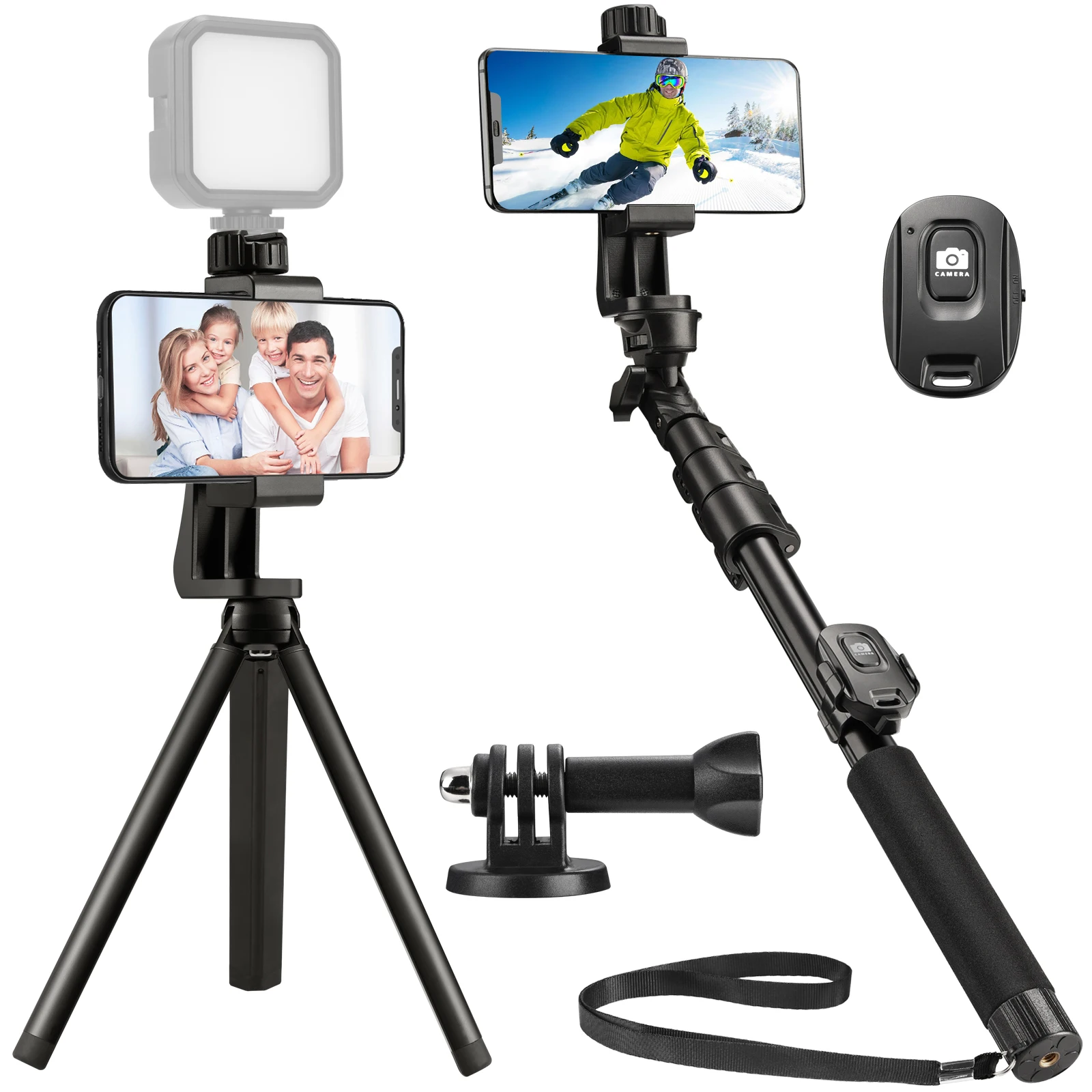 CAMOLO Bluetooth Selfie Stick Tripod Stand Portable Extended Phone Tripod with Phone Holder for iPhone/Samsung/Huawei Xiaomi