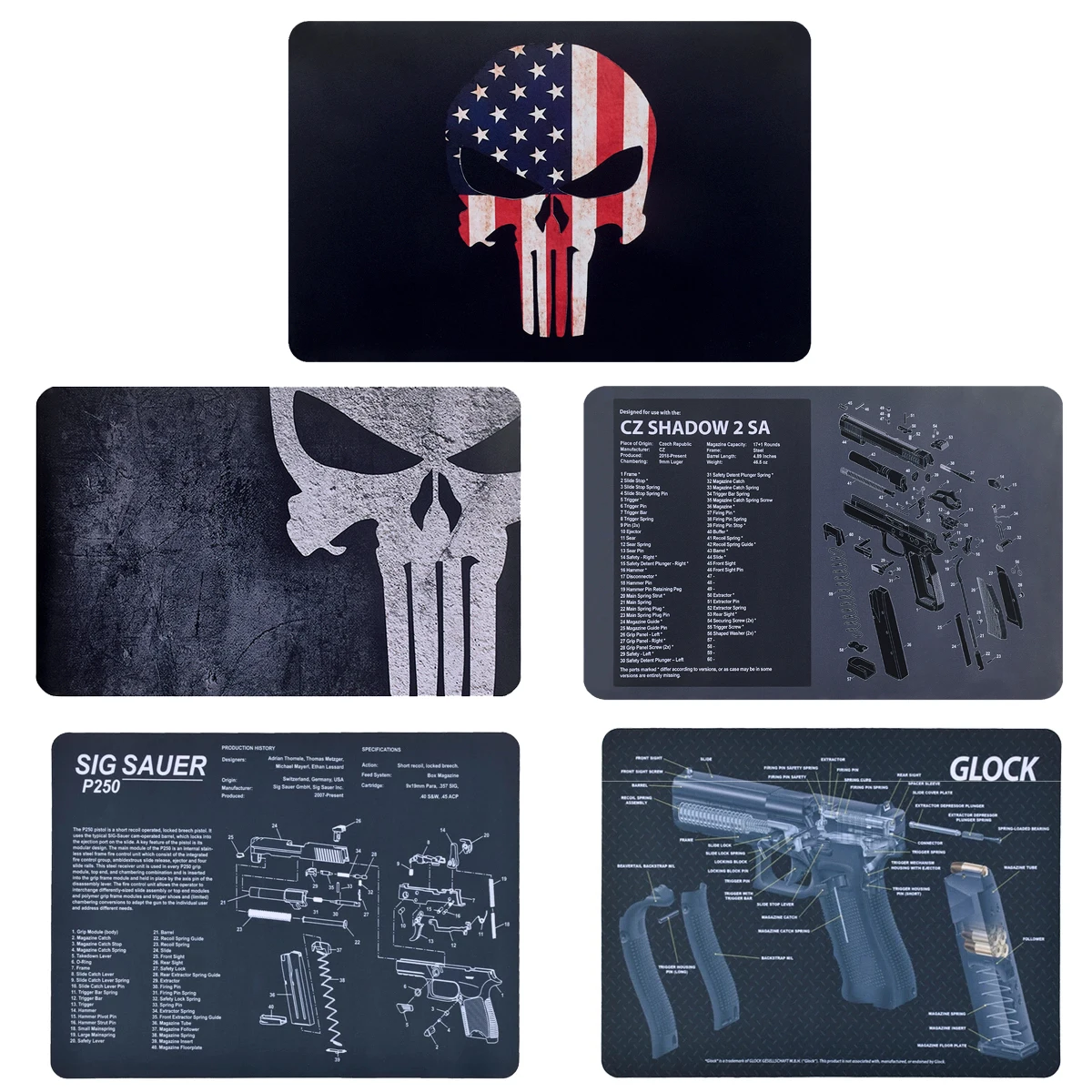 Gun Cleaning Rubber Mat With Parts Diagram Instructions Mouse Pad For CZ Shadow 2SA Glock Sig Sauer P250 Punisher P320 P365 