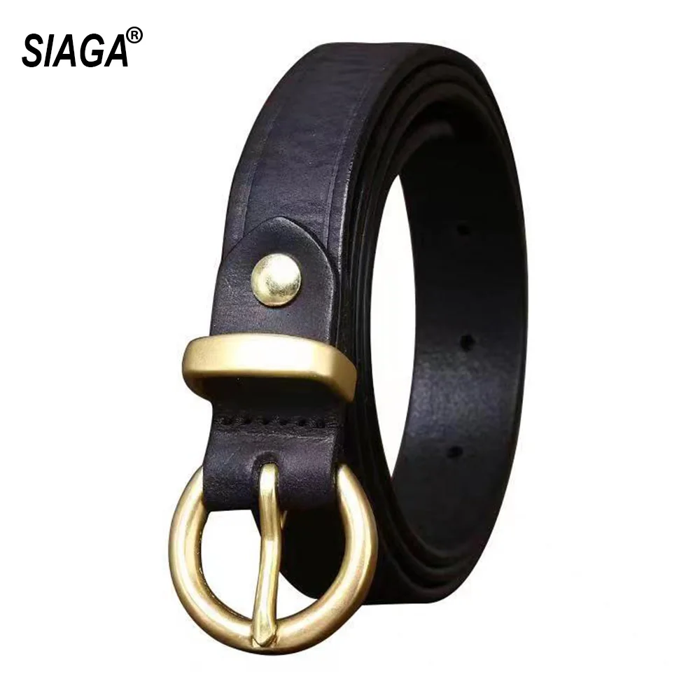 

Quality Design Brass Pin Buckle Belts for Women Solid Pure Cow Leather Belt 2.4cm Width