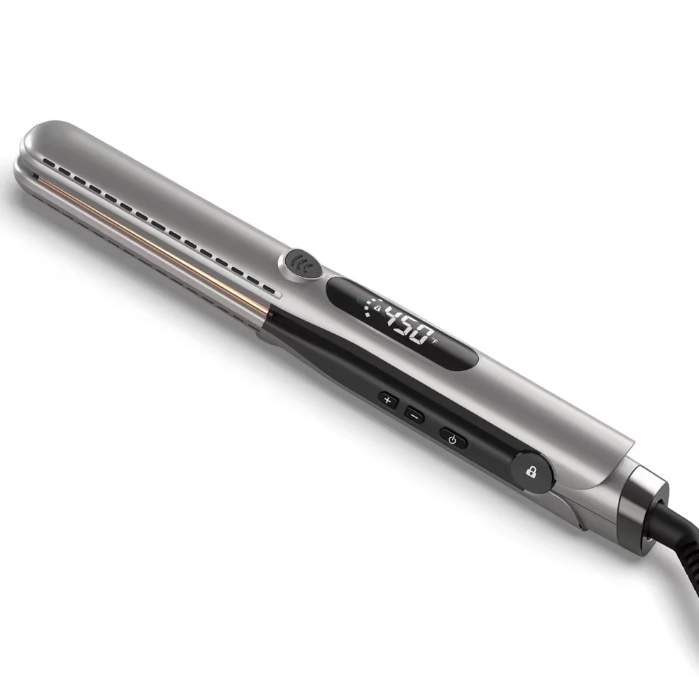 SMET New Professional 2-in-1 Electric Flat Iron and Curler Portable Titanium LCD Display for Household Use