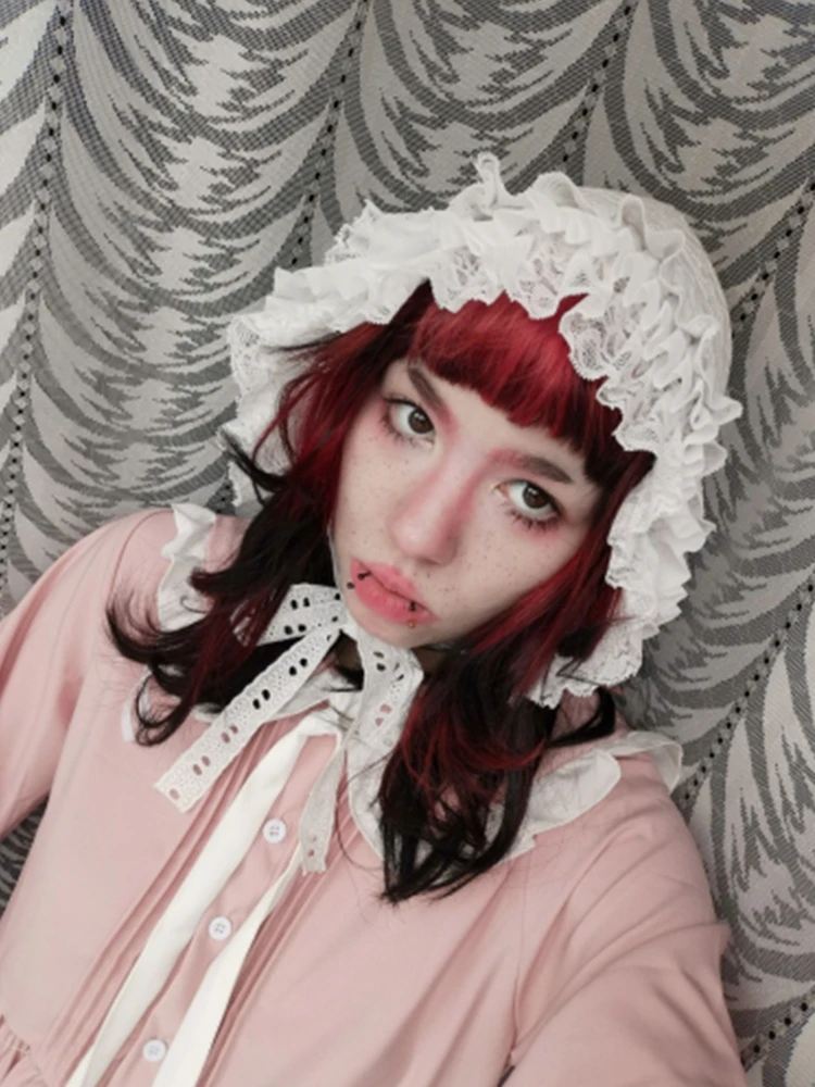 Vintage Victorian Lace Bonnet Hat Lolita Women Girls Maid Cosplay White Black Headpiece