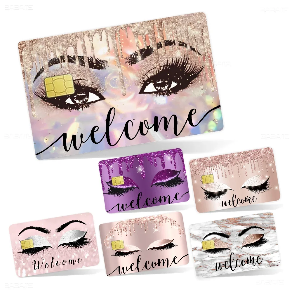

Rose Golden Glitter Eyelash Lashes Anmie Sticker Film Skin Cover for Credit Card Debit Bank Card Front