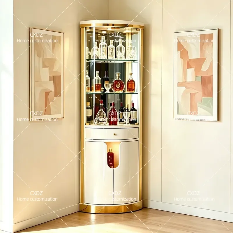 Barrett Cream Light Luxury Triangle Wine  Corner Glass Display Cabinet Household Corner Locker Corner Cabinet