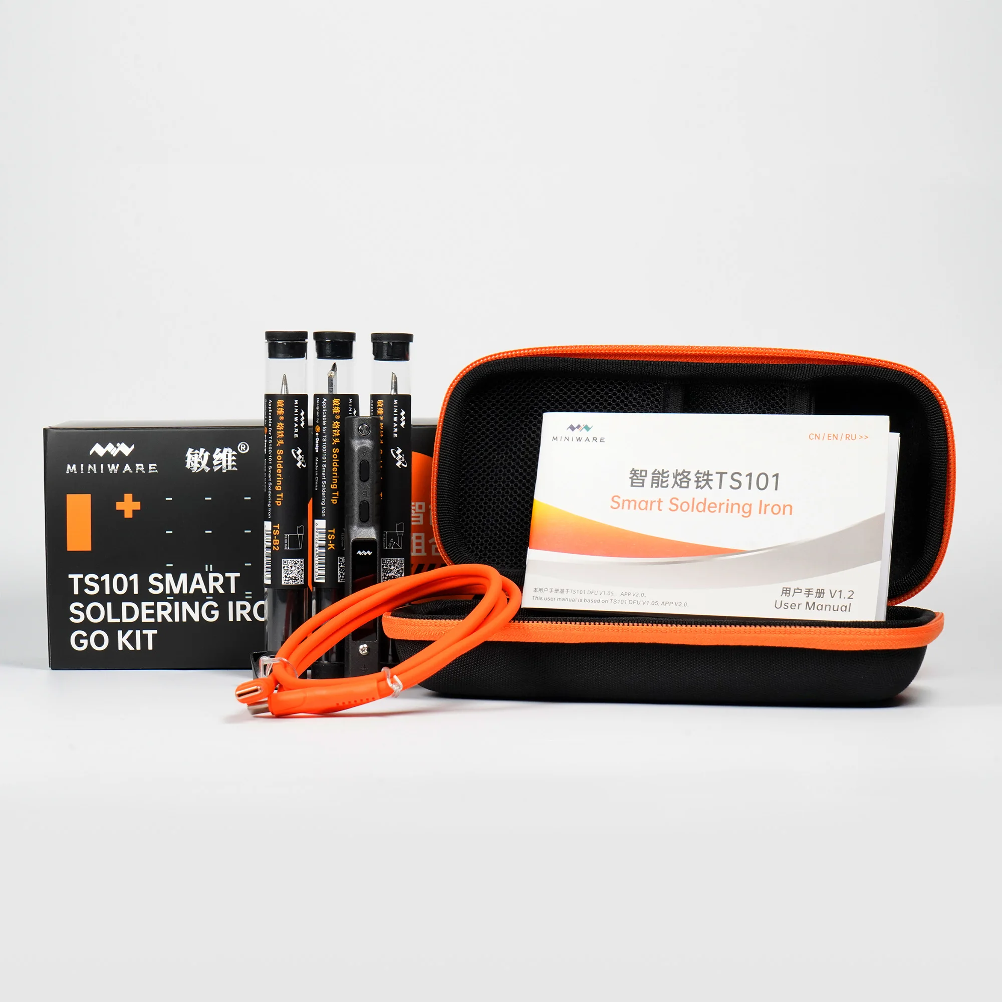 TS101 GO KIT Origianl MINIWARE Portable Soldering Iron Set With TS‑B2‑BC2‑K Tips Adjustable Temperature for laboratory droneDIY
