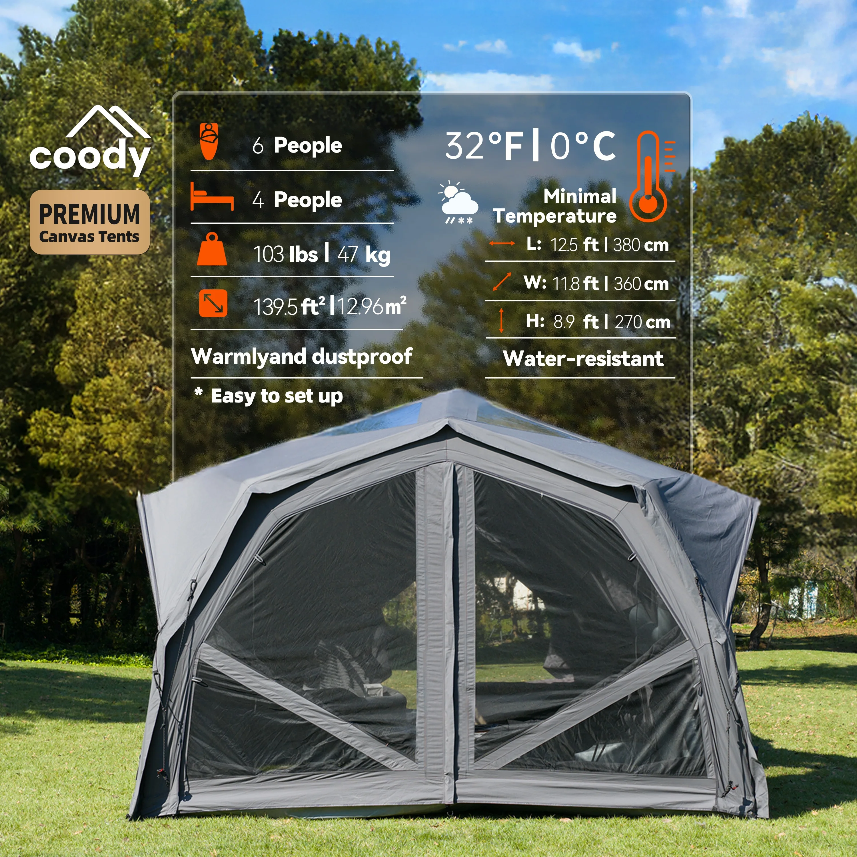 Gray Coody Hubshelter Pro Cotton Air Tent, Durable 4 Seasons Inflatable Tent for Outdoor Family Camping