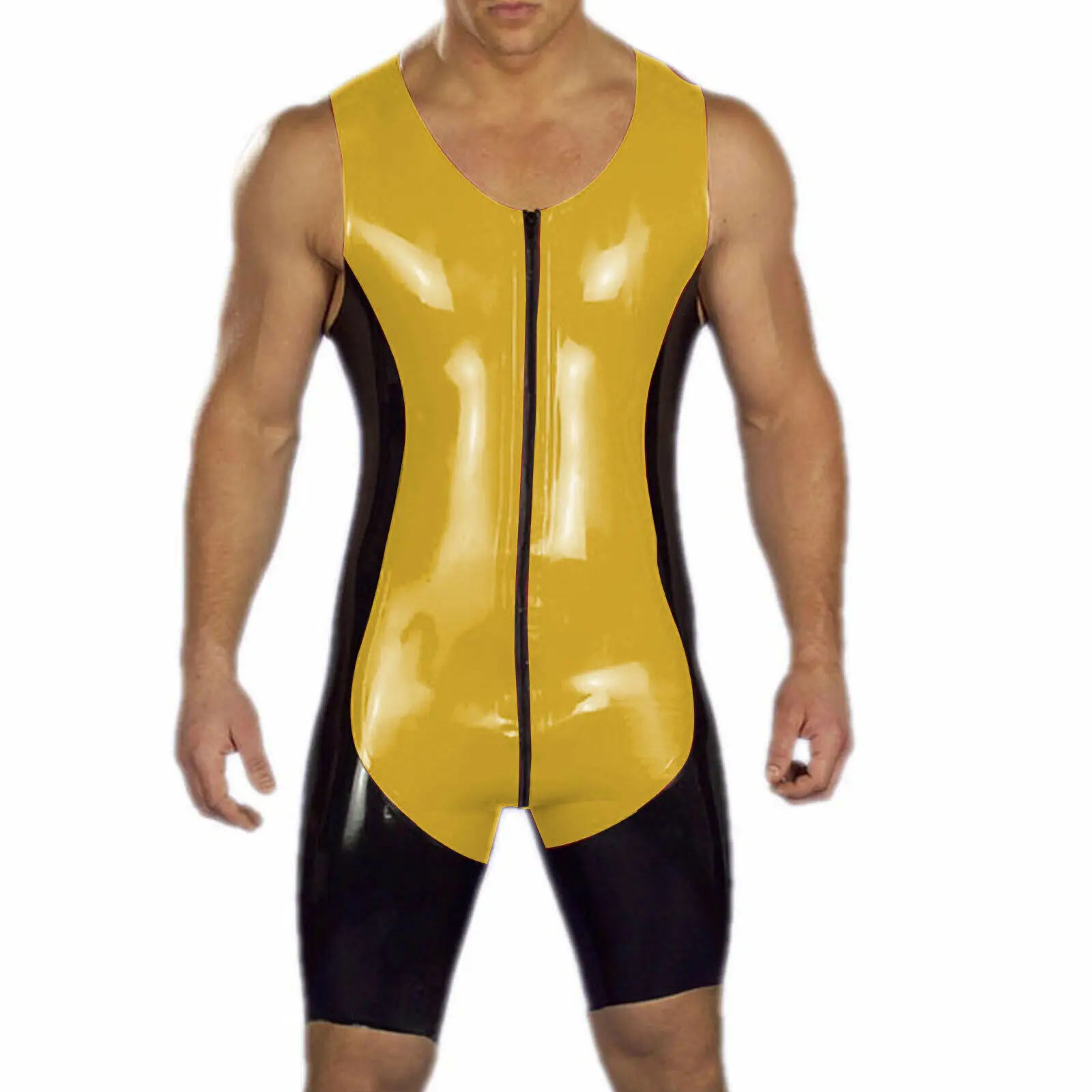 100% Latex Swimsuit  Gummi Zentai Sportswear Yellow& Black Ganzanzug Anzug S-XXL Masquerade ball party