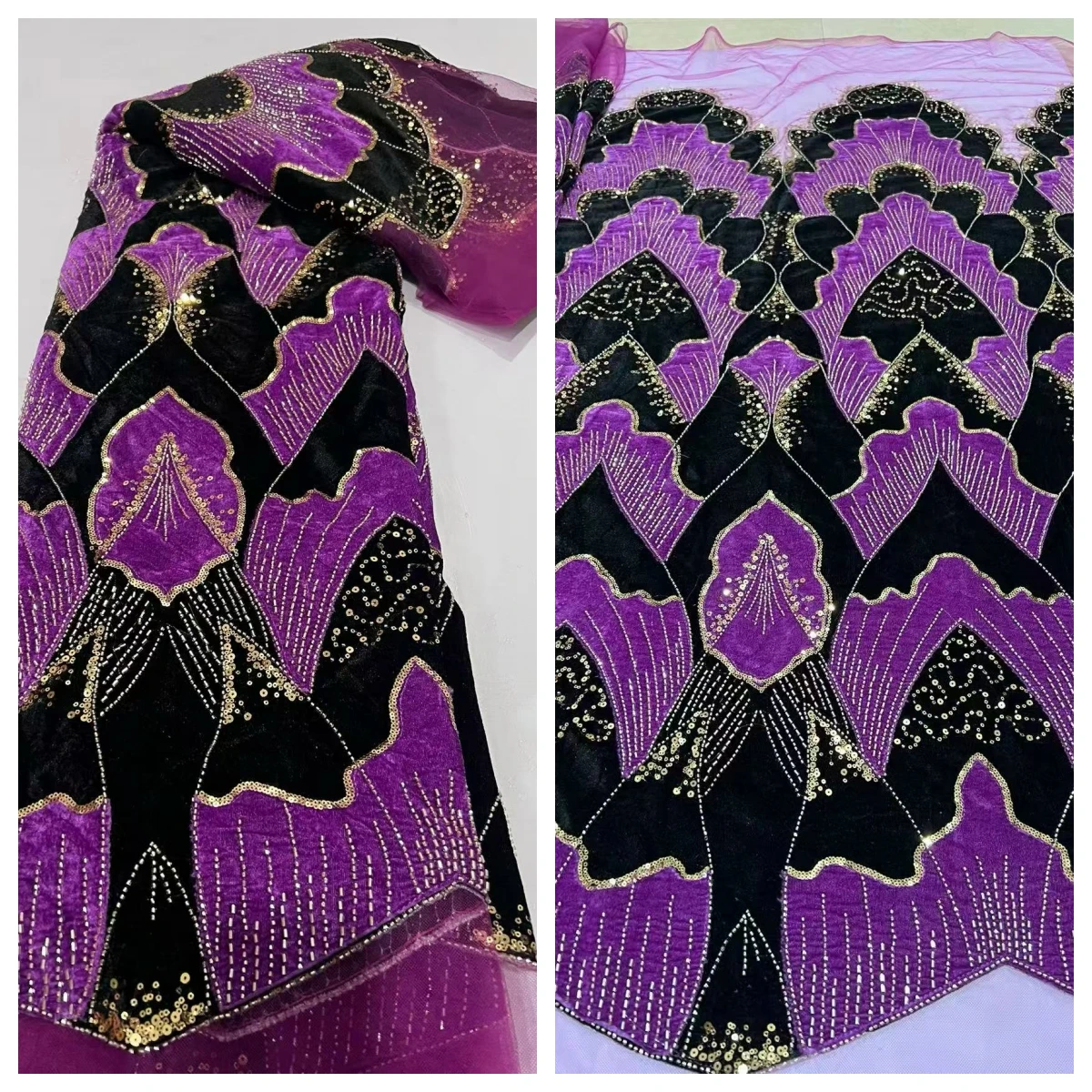 New Style Velvet Beaded Sequin African French Lace Fabric 2026 High Quality Handmade Bead Nigeria Lace Fabric For Party