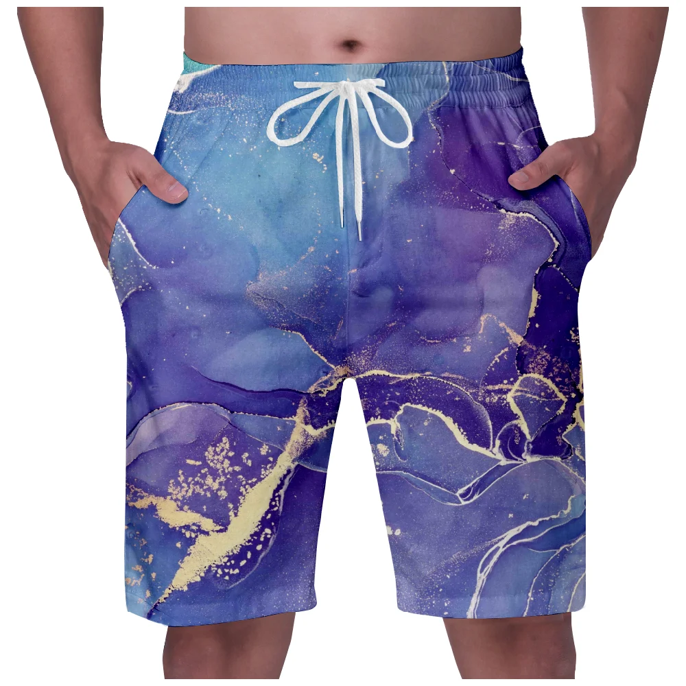 Hawaiian Beach Marbling Men's Summer Shorts Swimming Shorts Swimsuits Surf Swim Sports Pants Board Mesh Summer Clothing