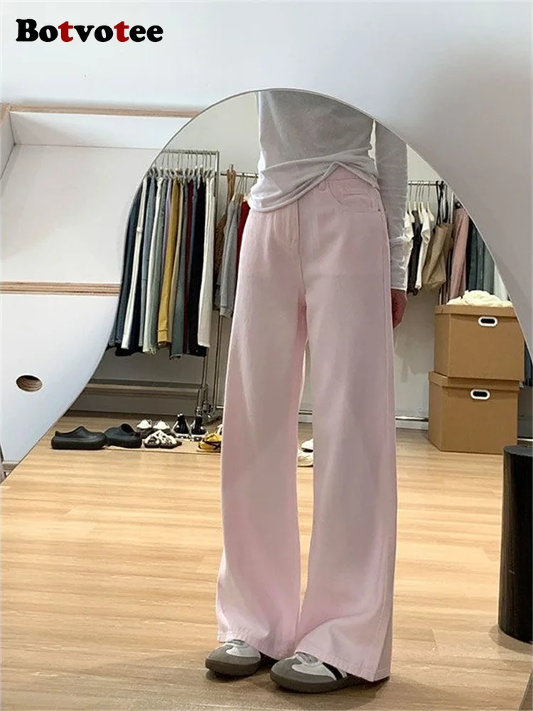 

Botvotee Women's Pink Wide Leg Jeans - High Waist Straight Denim Pants Loose Fit Trousers Y2k 2025 Fall Fashion Comfort Jeans