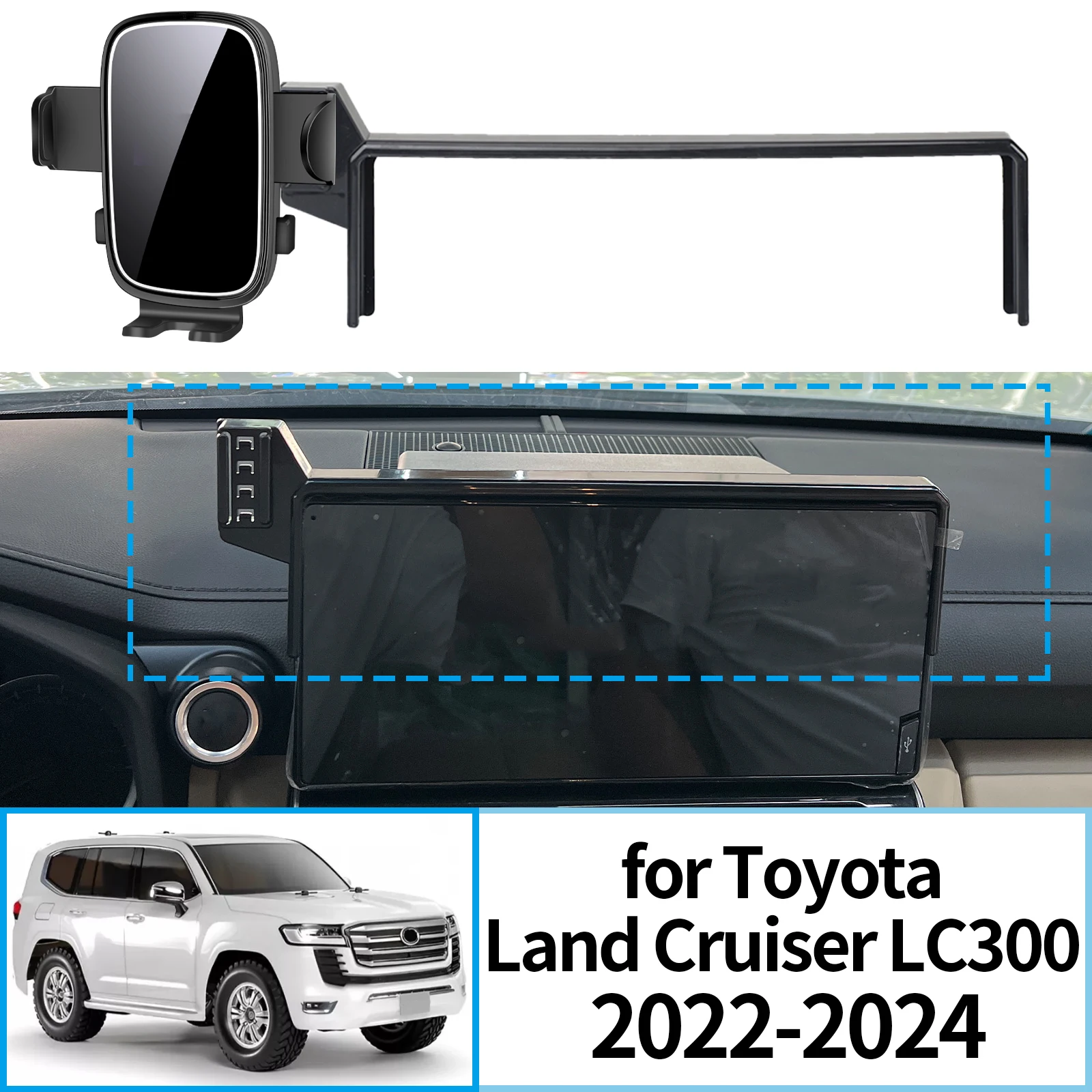

fit for Toyota Land Cruiser LC300 2022 2023 2024 (Screen with USB) Stable Clip-On Phone Holder​​ Mount Screen Base No Vibration​