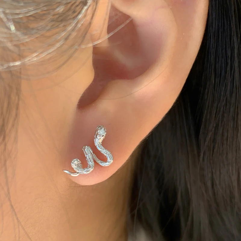 Aazuo 18K مجوهرات الصلبة الذهب الأبيض الذهب الأصفر الماس الطبيعي الحقيقي الحيوان الأفعى قرط الاذن المرصع هدية للنساء حفل زفاف AU750 #6