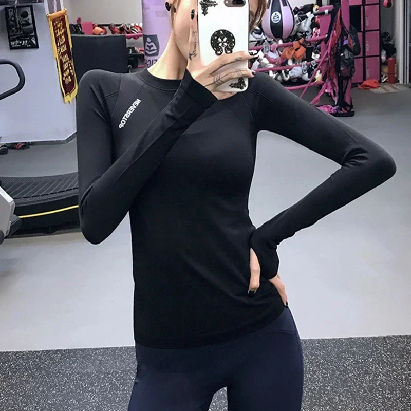 Women Yoga Shirts Sports Top Fitness T-Shirt Long Sleeve Yoga Top Gym Clothing Running Tank Stretchy O Neck Workout Sportswear